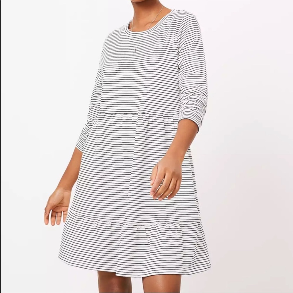 Petite Striped Tiered Swing Dress